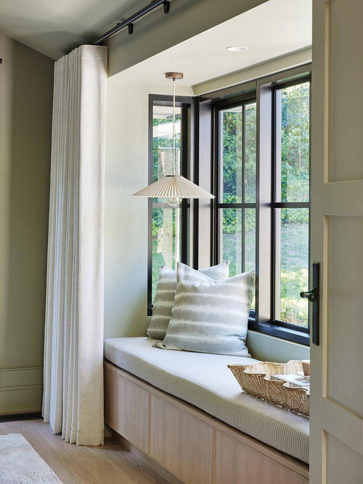 Beacon Lighting Amore Medium 1-Light Pendant Light Aged Brass with Pleated White Linen Shade Modern Ceiling Pendant