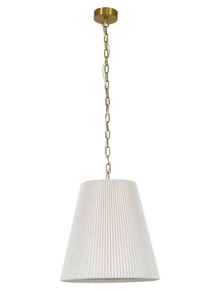 Beacon Lighting Amici 1-Light Pendant Light Aged Brass with Pleated White Linen Shade Modern Ceiling Pendant