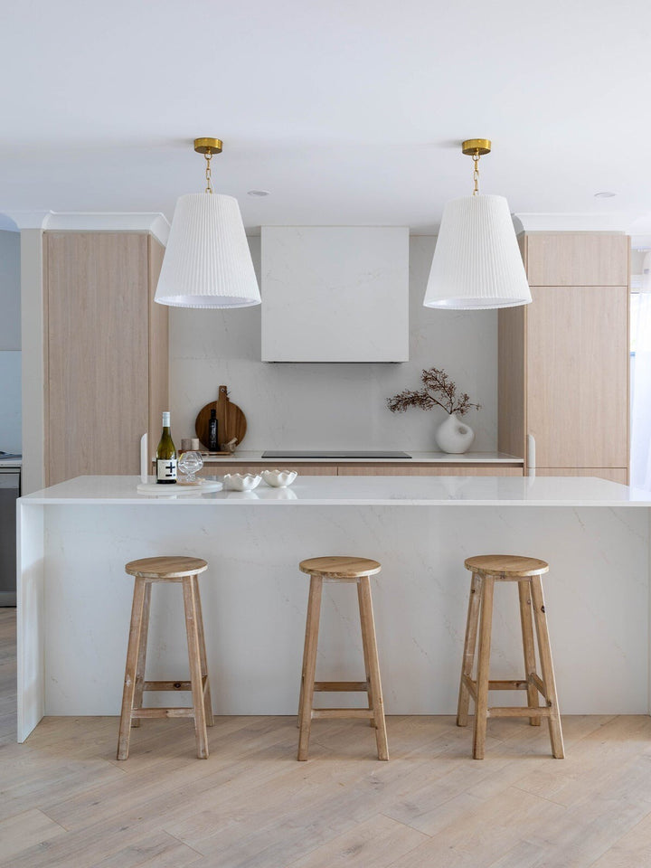 Beacon Lighting Amici 1-Light Pendant Light Aged Brass with Pleated White Linen Shade Modern Ceiling Pendant