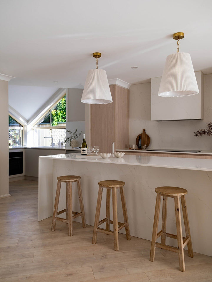 Beacon Lighting Amici 1-Light Pendant Light Aged Brass with Pleated White Linen Shade Modern Ceiling Pendant
