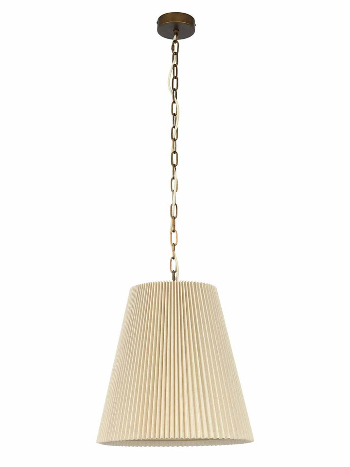 Beacon Lighting Amici 1-Light Pendant Light Bronze with Pleated Natural Linen Shade Modern Ceiling Pendant