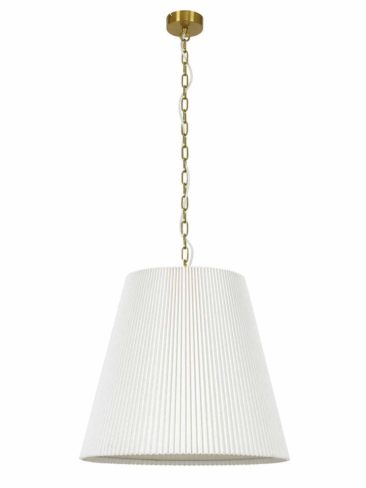 Beacon Lighting Amici 3-Light Pendant Light Aged Brass with Pleated White Linen Shades Modern Ceiling Pendant