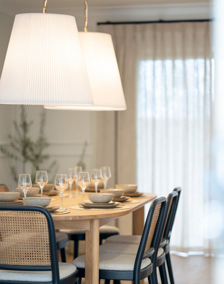 Beacon Lighting Amici 3-Light Pendant Light Aged Brass with Pleated White Linen Shades Modern Ceiling Pendant