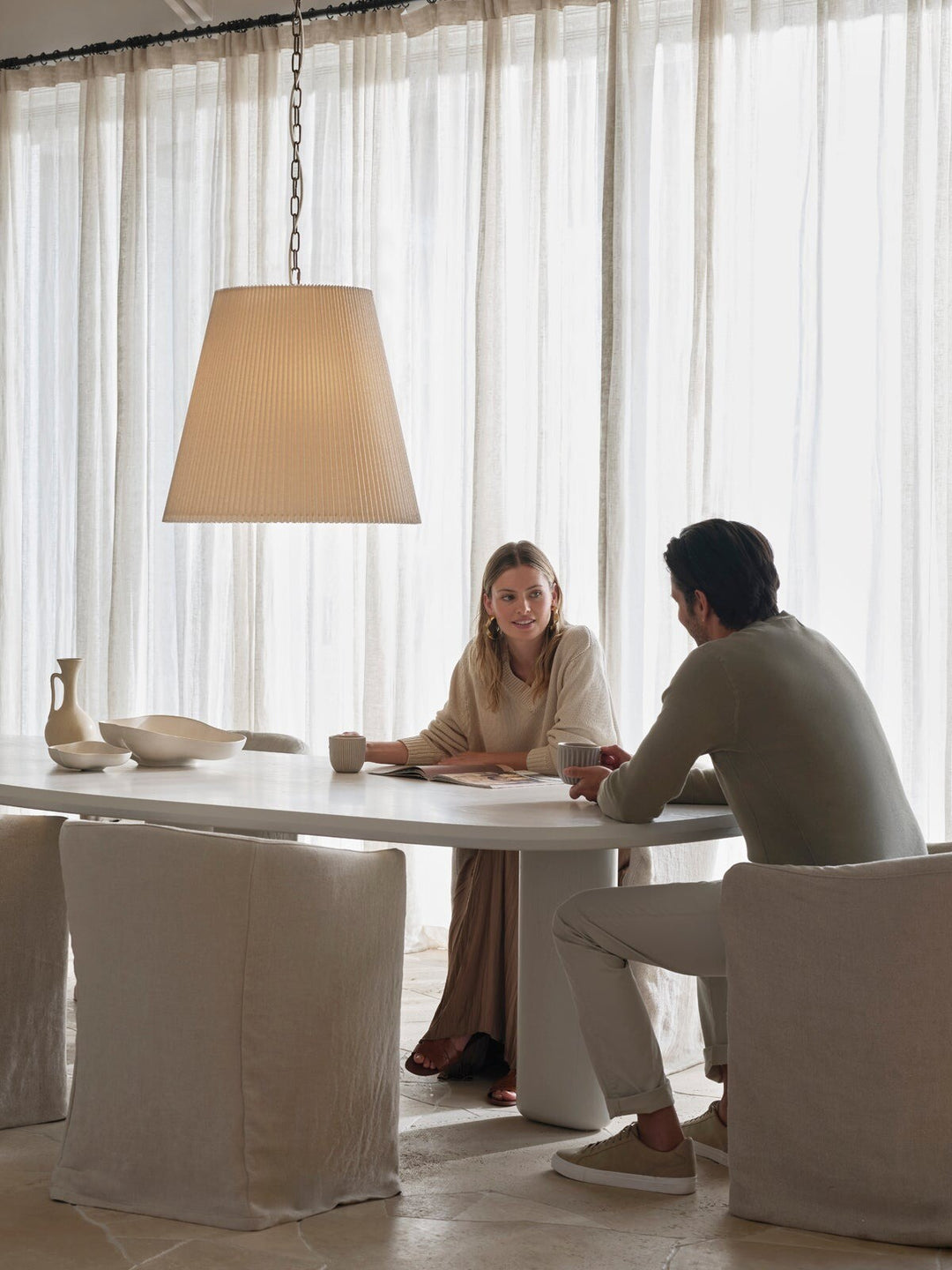 Beacon Lighting Amici 3-Light Pendant Light Bronze with Pleated Natural Linen Shades Modern Ceiling Pendant