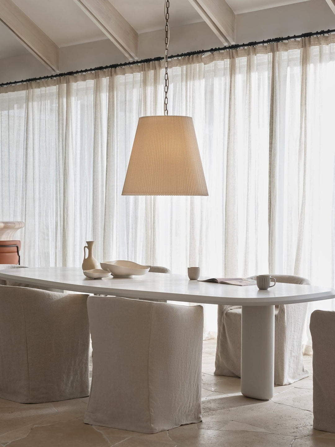 Beacon Lighting Amici 3-Light Pendant Light Bronze with Pleated Natural Linen Shades Modern Ceiling Pendant