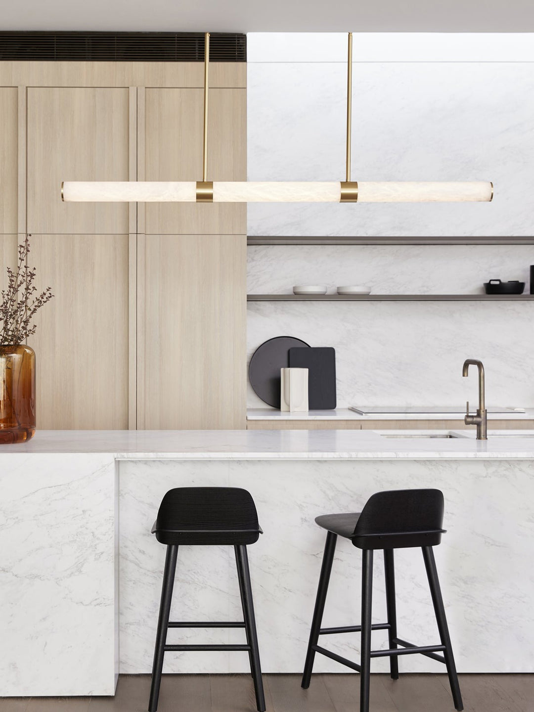Beacon Lighting Luella Alabaster Linear Pendant Light Satin Brass LED Kitchen Island Pendant
