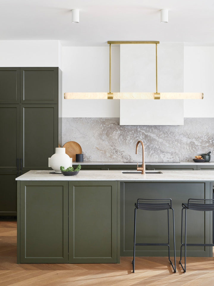 Beacon Lighting Luella Alabaster Linear Pendant Light Satin Brass LED Kitchen Island Pendant