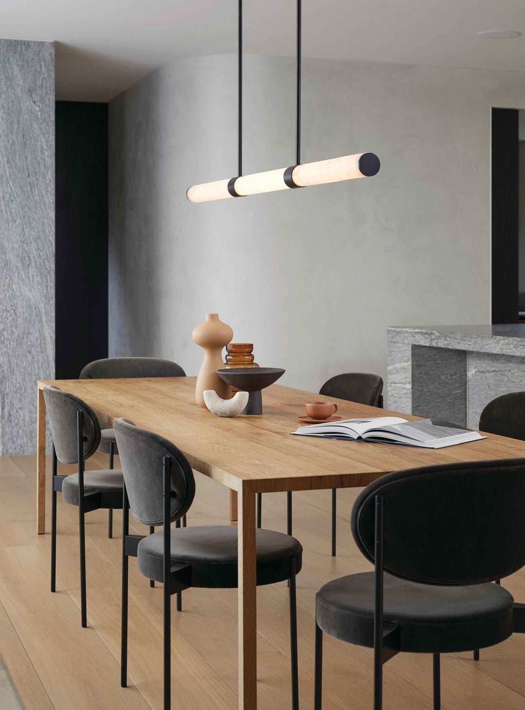 Beacon Lighting Luella Alabaster Linear Pendant Light Black LED Kitchen Island Pendant