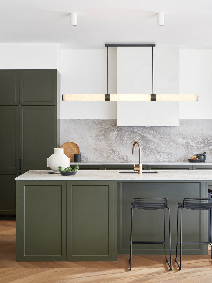Beacon Lighting Luella Alabaster Linear Pendant Light Black LED Kitchen Island Pendant