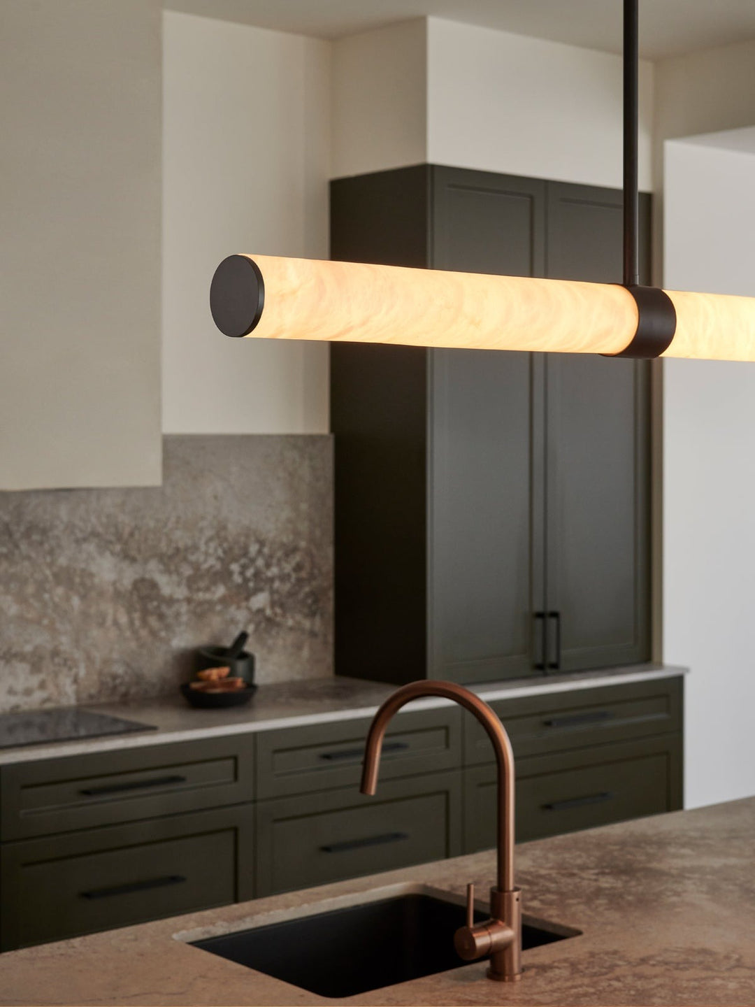 Beacon Lighting Luella Alabaster Linear Pendant Light Black LED Kitchen Island Pendant