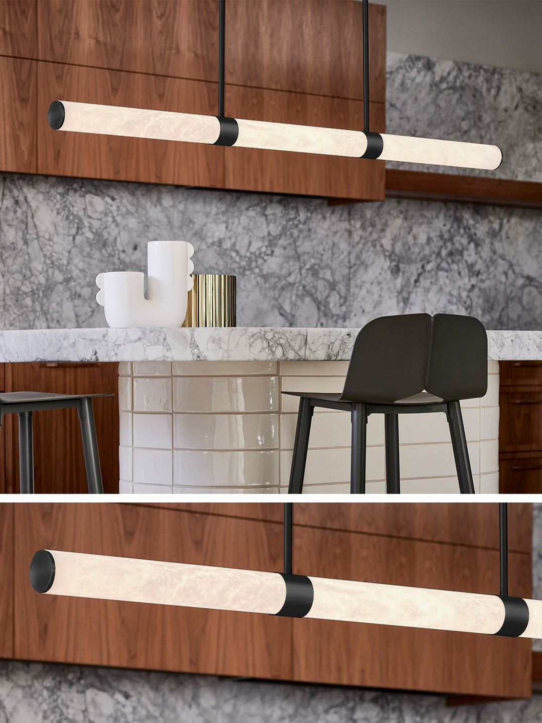 Beacon Lighting Luella Alabaster Linear Pendant Light Black LED Kitchen Island Pendant