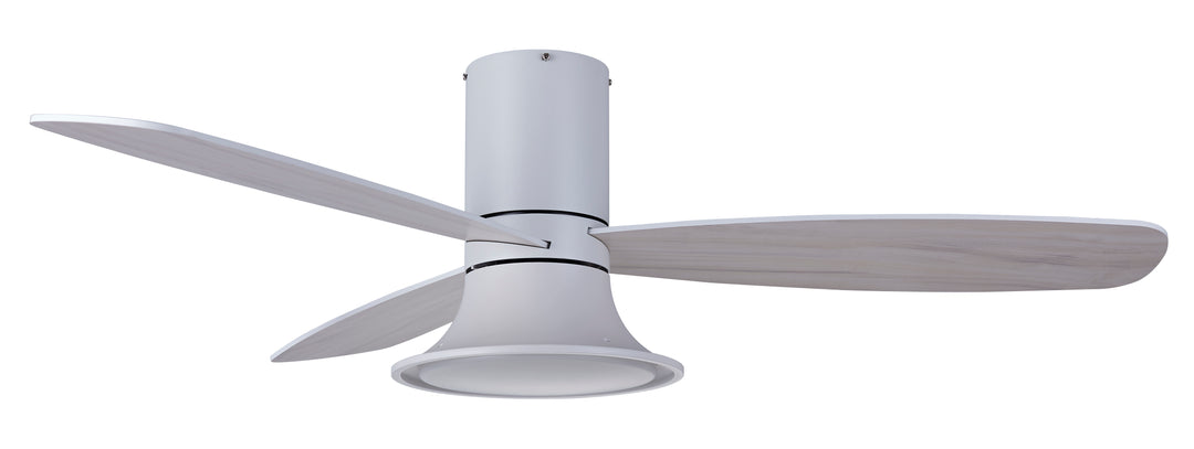 Lucci Air Flusso 52" Flush Mount DC Indoor/Outdoor Ceiling Fan with Light and Remote, Damp Rated, Low Profile Modern White Ceiling Fan