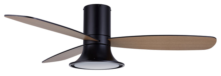 Lucci Air Flusso 52" Flush Mount DC Indoor/Outdoor Ceiling Fan with Light and Remote, Damp Rated, Low Profile Modern Black Ceiling Fan