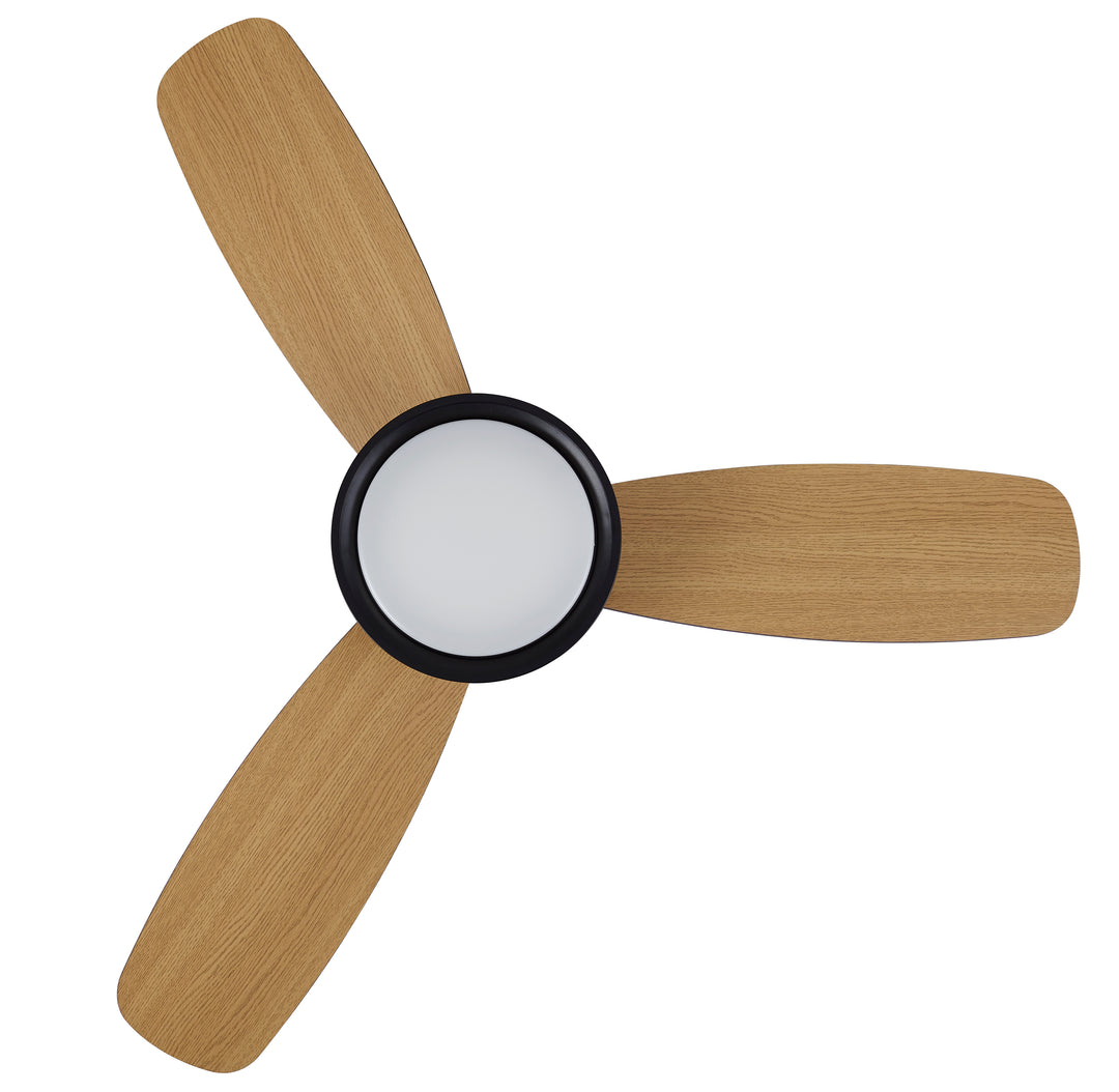 Lucci Air Flusso 52" Flush Mount DC Indoor/Outdoor Ceiling Fan with Light and Remote, Damp Rated, Low Profile Modern Black Ceiling Fan