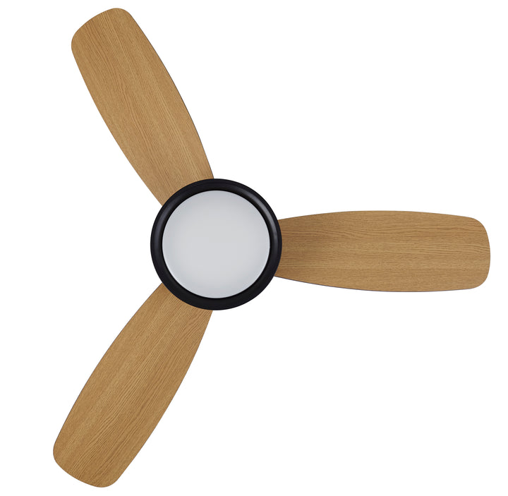 Lucci Air Flusso 52" Flush Mount DC Indoor/Outdoor Ceiling Fan with Light and Remote, Damp Rated, Low Profile Modern Black Ceiling Fan