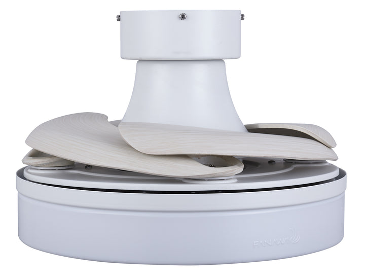 Fanaway Orbit 36" Indoor/Outdoor Retractable Blade Ceiling Fan with Light and Remote, Modern Fandelier Ceiling Fan, Patented Design Technology, Stronger Thicker Blades, Damp Rated, White