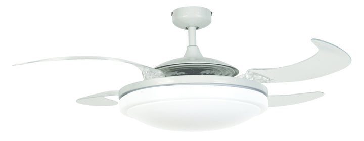 Fanaway Evo2 48" Retractable Blade Ceiling Fan with Light and Remote, Modern Fandelier Ceiling Fan, Patented Design Technology, Stronger Thicker Blades, White