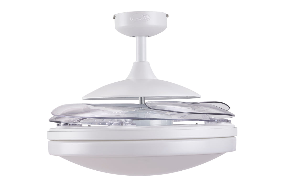 Fanaway Evo2 48" Retractable Blade Ceiling Fan with Light and Remote, Modern Fandelier Ceiling Fan, Patented Design Technology, Stronger Thicker Blades, White