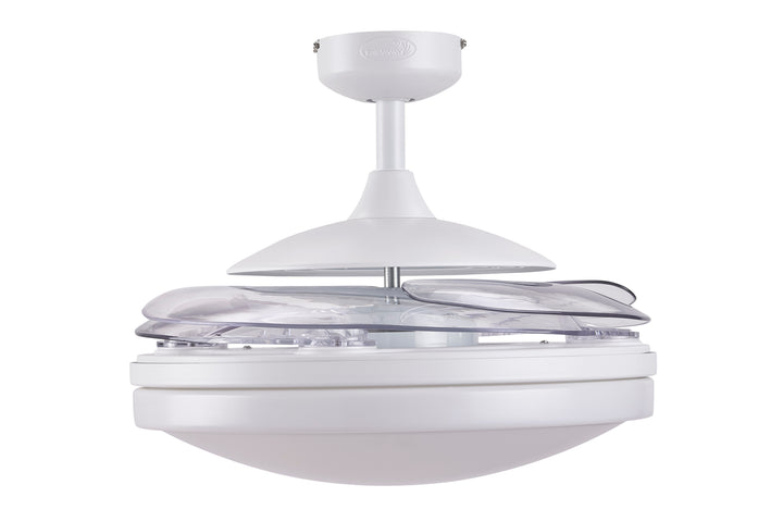 Fanaway Evo2 48" Retractable Blade Ceiling Fan with Light and Remote, Modern Fandelier Ceiling Fan, Patented Design Technology, Stronger Thicker Blades, White