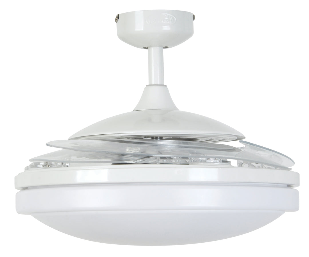 Fanaway Evo2 48" Retractable Blade Ceiling Fan with Light and Remote, Modern Fandelier Ceiling Fan, Patented Design Technology, Stronger Thicker Blades, White