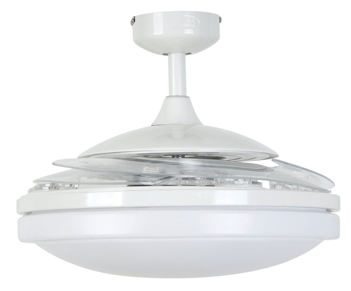 Fanaway Evo2 48" Retractable Blade Ceiling Fan with Light and Remote, Modern Fandelier Ceiling Fan, Patented Design Technology, Stronger Thicker Blades, White