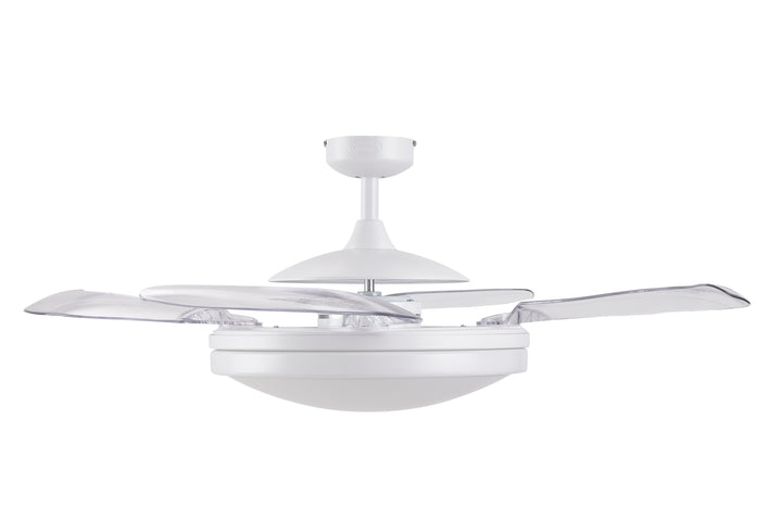 Fanaway Evo2 48" Retractable Blade Ceiling Fan with Light and Remote, Modern Fandelier Ceiling Fan, Patented Design Technology, Stronger Thicker Blades, White