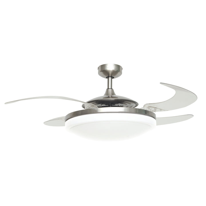 Fanaway Evo2 48" Retractable Blade Ceiling Fan with Light and Remote, Modern Fandelier Ceiling Fan, Patented Design Technology, Stronger Thicker Blades, Brushed Chrome