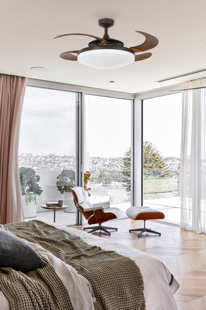 Fanaway Evo2 48" Retractable Blade Ceiling Fan with Light and Remote, Modern Fandelier Ceiling Fan, Patented Design Technology, Stronger Thicker Blades, Oil Rubbed Bronze