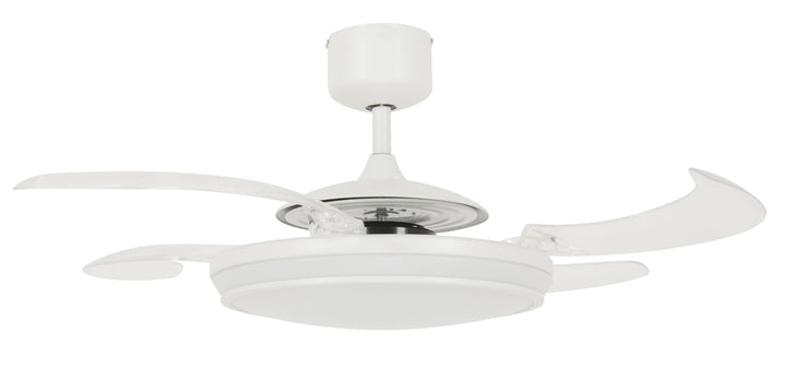Fanaway Evo1 48" Retractable Blade Ceiling Fan with Light and Remote, Color Adjustable LED Fandelier Ceiling Fan, Patented Design Technology, Stronger Thicker Blades, White