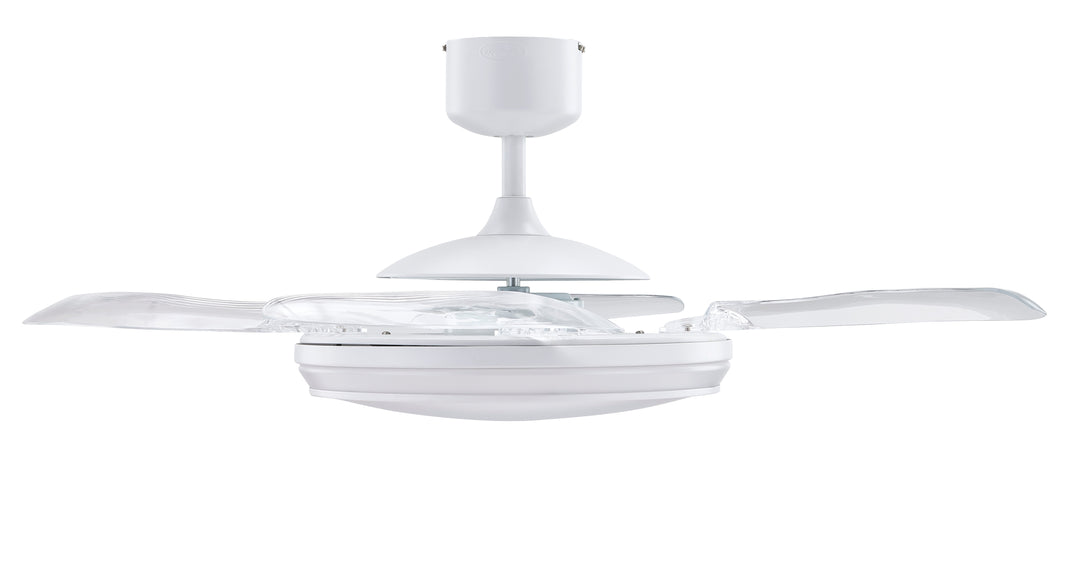 Fanaway Evo1 48" Retractable Blade Ceiling Fan with Light and Remote, Color Adjustable LED Fandelier Ceiling Fan, Patented Design Technology, Stronger Thicker Blades, White