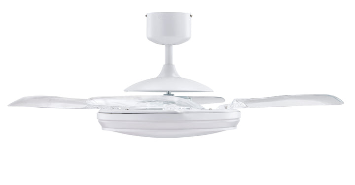Fanaway Evo1 48" Retractable Blade Ceiling Fan with Light and Remote, Color Adjustable LED Fandelier Ceiling Fan, Patented Design Technology, Stronger Thicker Blades, White