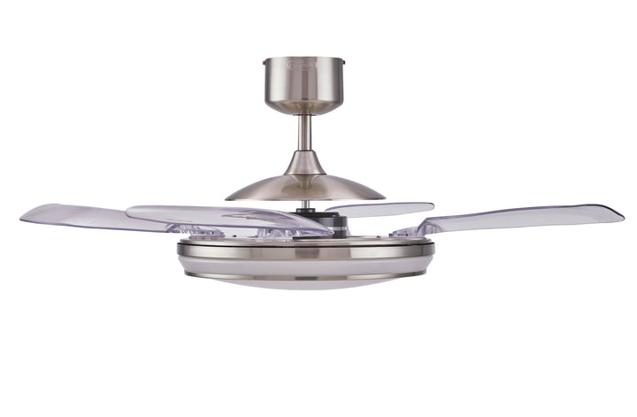 Fanaway Evo1 48" Retractable Blade Ceiling Fan with Light and Remote, Color Adjustable LED Fandelier Ceiling Fan, Patented Design Technology, Stronger Thicker Blades, Brushed Chrome