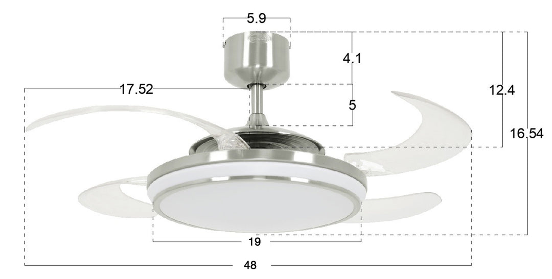Fanaway Evo1 48" Retractable Blade Ceiling Fan with Light and Remote, Color Adjustable LED Fandelier Ceiling Fan, Patented Design Technology, Stronger Thicker Blades, Brushed Chrome