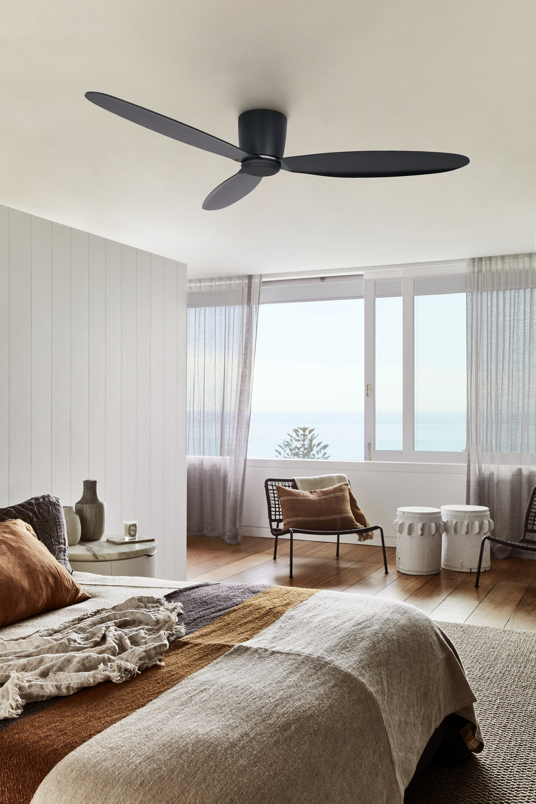 Lucci Air Radar 52" Flush Mount DC Ceiling Fan with Remote, Black Low Profile Ceiling Fan