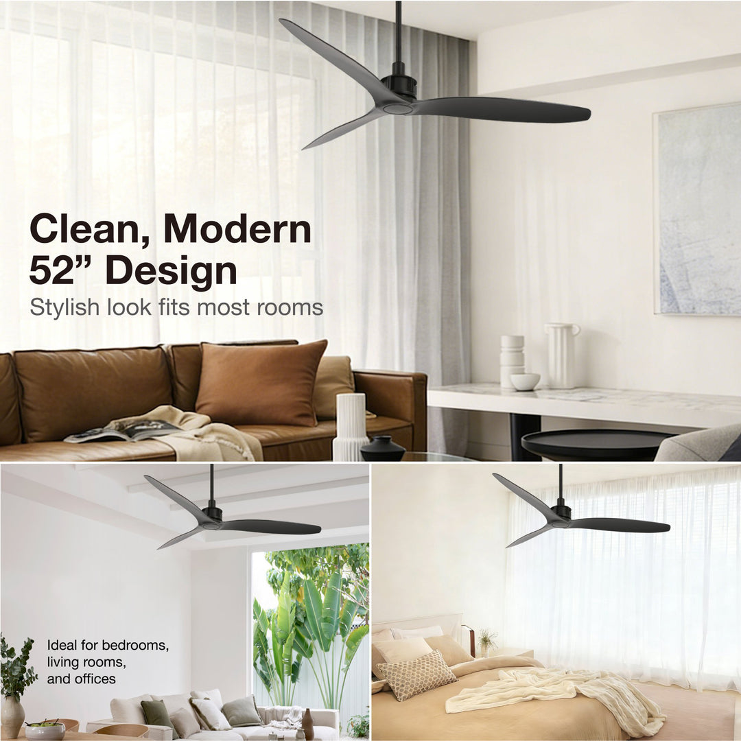 Lucci Air Viceroy 52" DC Ceiling Fan with Remote, Black Quiet High Airflow Ceiling Fan