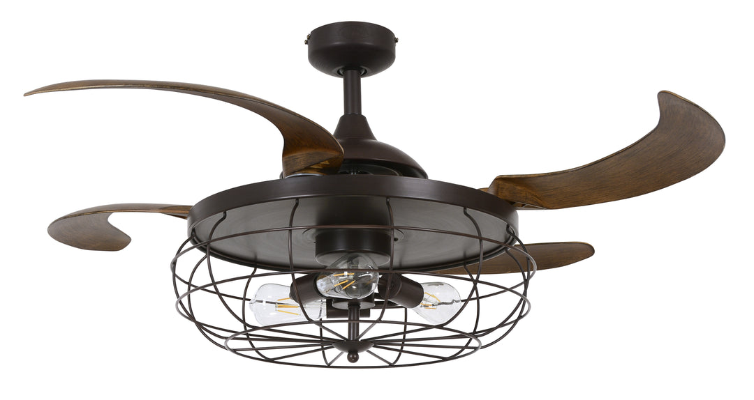 Fanaway Industri 48" Retractable Blade Ceiling Fan with Light and Remote, Industrial Fandelier Ceiling Fan, Patented Design Technology, Stronger Thicker Blades, Oil Rubbed Bronze