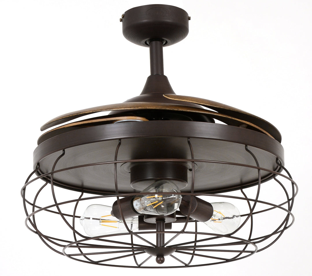 Fanaway Industri 48" Retractable Blade Ceiling Fan with Light and Remote, Industrial Fandelier Ceiling Fan, Patented Design Technology, Stronger Thicker Blades, Oil Rubbed Bronze