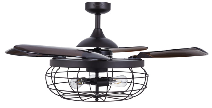 Fanaway Industri 48" Retractable Blade Ceiling Fan with Light and Remote, Industrial Fandelier Ceiling Fan, Patented Design Technology, Stronger Thicker Blades, Oil Rubbed Bronze