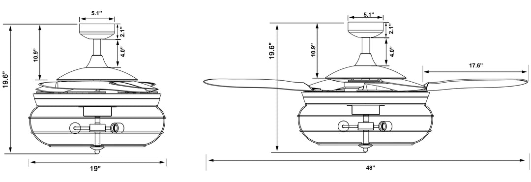Fanaway Industri 48" Retractable Blade Ceiling Fan with Light and Remote, Industrial Fandelier Ceiling Fan, Patented Design Technology, Stronger Thicker Blades, Oil Rubbed Bronze