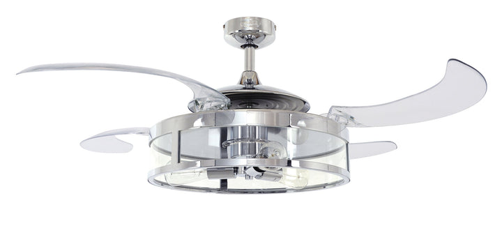 Fanaway Classic 48" Retractable Blade Ceiling Fan with Light and Remote, Modern Fandelier Ceiling Fan, Patented Design Technology, Stronger Thicker Blades, Chrome