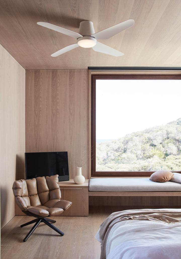 Lucci Air Aria Hugger 52" Flush Mount Indoor/Outdoor Ceiling Fan with Light and Remote, Damp Rated, Low Profile White LED Ceiling Fan for Low Ceiling