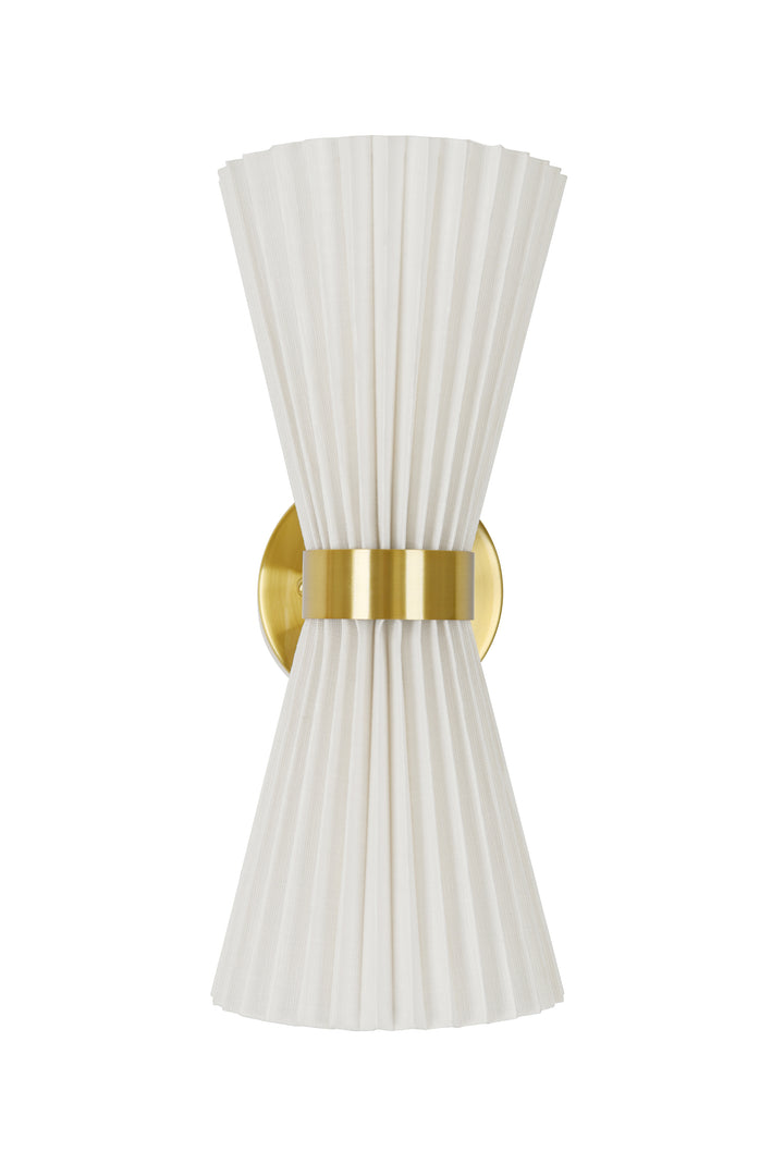 Beacon Lighting Amore 2-Light Wall Sconce Aged Brass with Pleated White Linen Shades Modern Wall Lighting Fixture