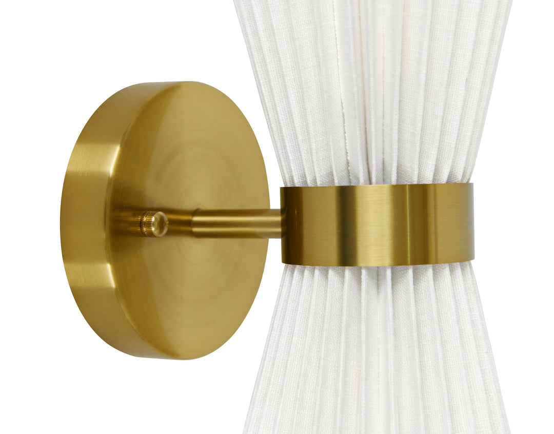 Beacon Lighting Amore 2-Light Wall Sconce Aged Brass with Pleated White Linen Shades Modern Wall Lighting Fixture