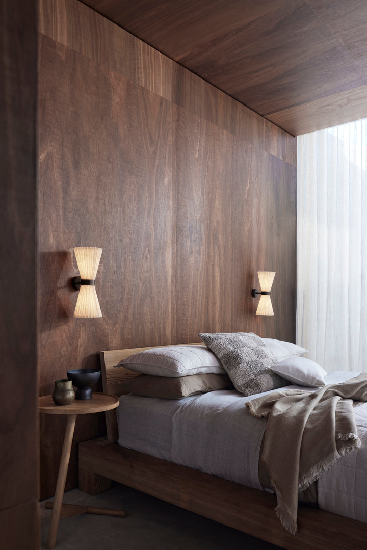 Beacon Lighting Amore 2-Light Wall Sconce Bronze with Pleated Natural Linen Shades Modern Wall Lighting Fixture