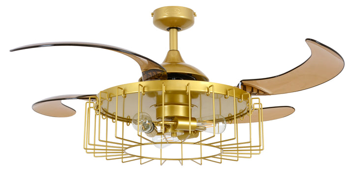 Fanaway Sheridan 48" Retractable Blade Ceiling Fan with Light and Remote, Modern Fandelier Ceiling Fan, Patented Design Technology, Stronger Thicker Blades, Gold