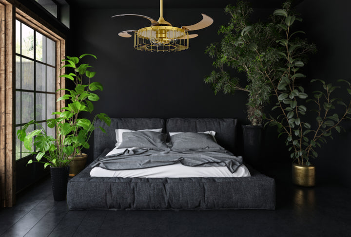 Fanaway Sheridan 48" Retractable Blade Ceiling Fan with Light and Remote, Modern Fandelier Ceiling Fan, Patented Design Technology, Stronger Thicker Blades, Gold