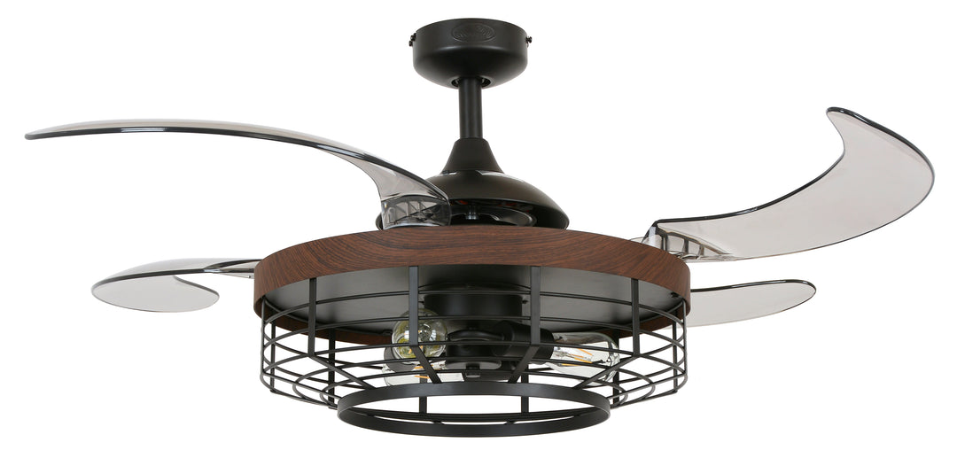 Fanaway Montclair 48" Retractable Blade Ceiling Fan with Light and Remote, Modern Fandelier Ceiling Fan, Patented Design Technology, Stronger Thicker Blades, Black with Koa Trim