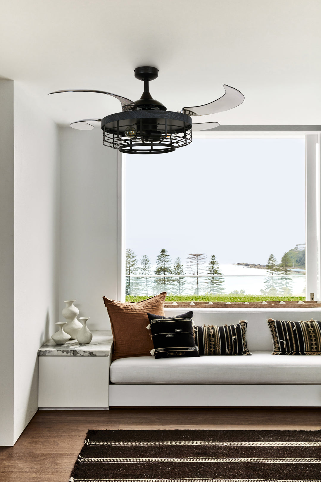 Fanaway Montclair 48" Retractable Blade Ceiling Fan with Light and Remote, Modern Fandelier Ceiling Fan, Patented Design Technology, Stronger Thicker Blades, Black