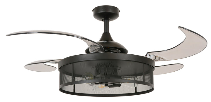 Fanaway Meridian 48" Retractable Blade Ceiling Fan with Light and Remote, Modern Fandelier Ceiling Fan, Patented Design Technology, Stronger Thicker Blades, Black