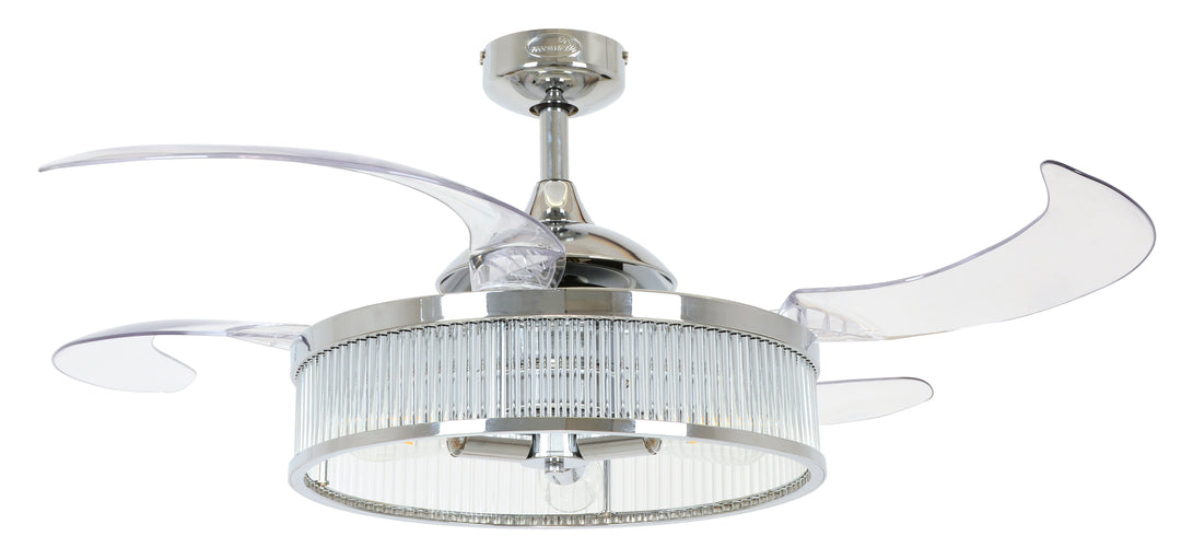 Fanaway Corbelle 48" Retractable Blade Ceiling Fan with Light and Remote, Modern Fandelier Ceiling Fan, Patented Design Technology, Stronger Thicker Blades, Chrome